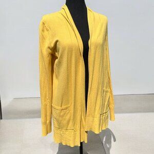 Yellow Open-Front Cardigan Sweater with Pockets